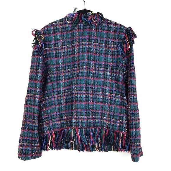 Sandro Paris Hook Eye Fringed Tweed Check Jacket - Picture 6 of 10